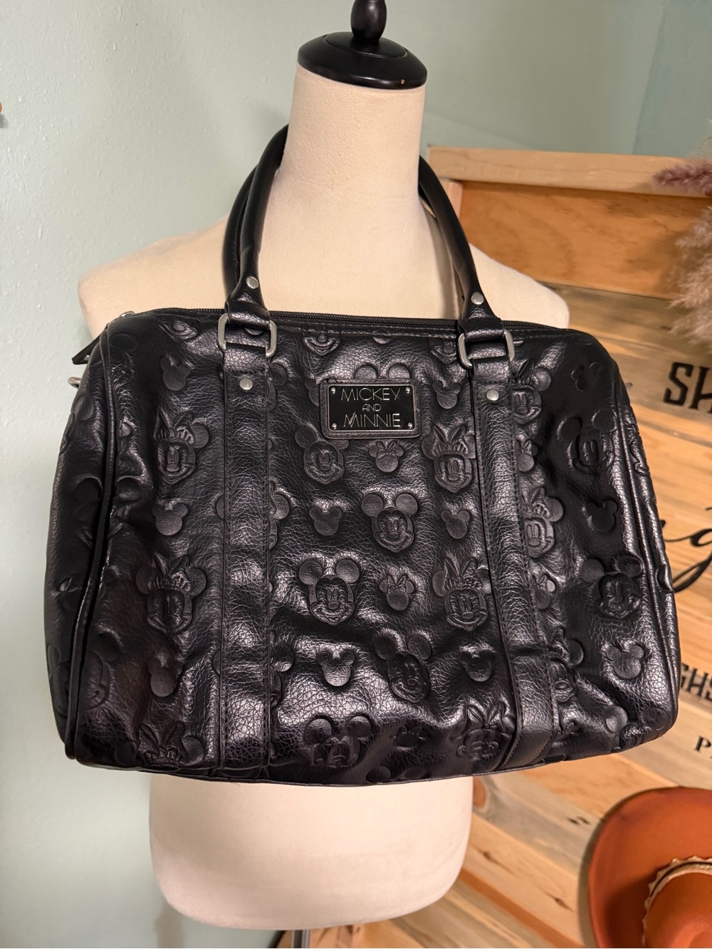 Loungefly Black Embossed Mickey & Minnie Satchel